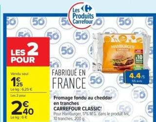 Fromage fondu au cheddar en tranches CARREFOUR CLASSIC'