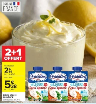 Crème Légère Bridélice Semi-Épaisse, 3 x 20 cl