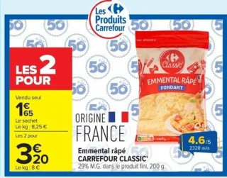 Emmental râpé Carrefour Classic x2