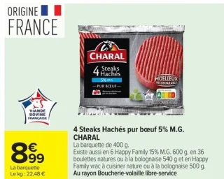 4 Steaks Hachés pur bœuf 5% M.G. CHARAL