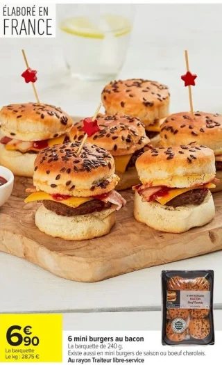 6 mini burgers au bacon