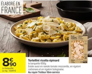Tortellini ricotta épinard