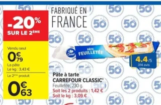 Pâte à tarte CARREFOUR CLASSIC' Feuilletée