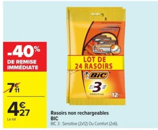 Rasoirs non rechargeables BIC 3 Sensitive Ou Comfort