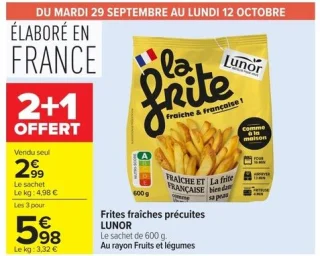 Frites fraîches précuites LUNOR 2+1