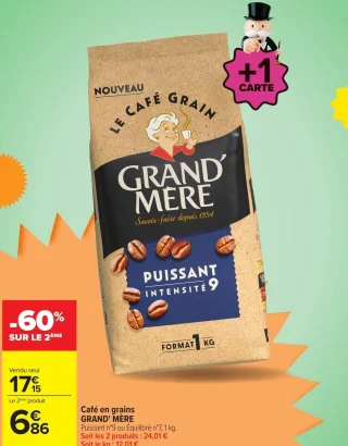 Café en grains GRAND' MÈRE Puissant n°9 ou Équilibré n°7