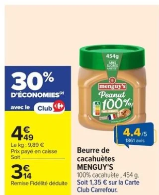 Beurre de cacahuètes MENGUY'S 100% cacahuète