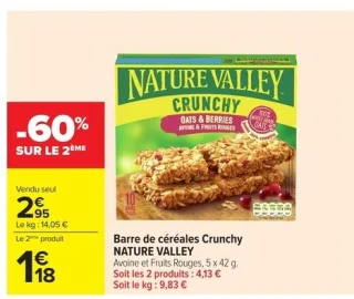Barre de céréales Crunchy NATURE VALLEY Avoine et Fruits Rouges