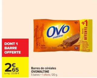 Barres de céréales OVOMALTINE 5 barres + 1 offerte