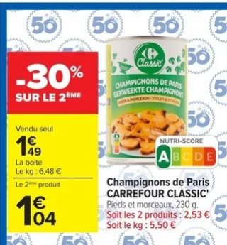 Champignons de Paris CARREFOUR CLASSIC' Pieds et morceaux
