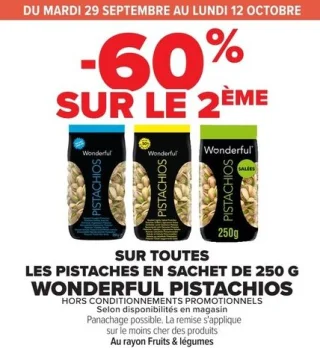 Sur toutes les pistaches en sachet de 250 g Wonderful Pistachios