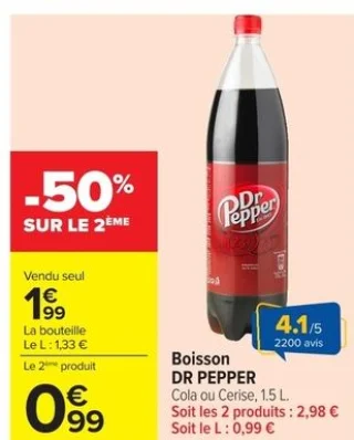 Boisson DR PEPPER Cola ou Cerise