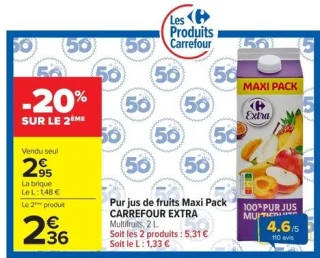 Pur jus de fruits Maxi Pack CARREFOUR EXTRA Multifruits