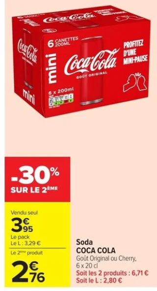 Soda COCA COLA Goût Original ou Cherry