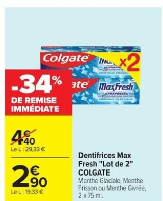 Dentifrices Max Fresh "Lot de 2" COLGATE