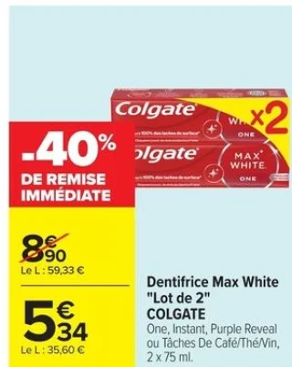 Dentifrice Max White "Lot de 2" COLGATE