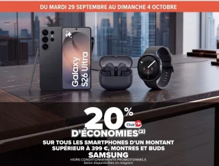 Smartphones d'un montant supérieur à 399 €, montres et buds Samsung