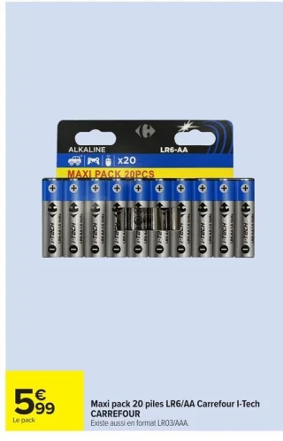 Maxi pack 20 piles LR6/AA Carrefour I-Tech