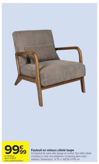 Fauteuil en velours côtelé taupe