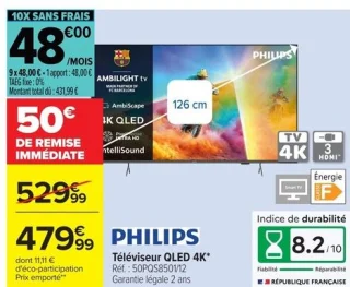 Téléviseur QLED 4K* Philips Réf. : 50PQS8501/12