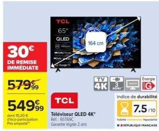 Téléviseur QLED 4K* TCL Réf. : 65T69C