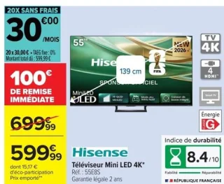 Téléviseur Mini LED 4K* Hisense 55E8S
