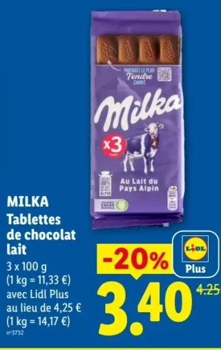 MILKA Tablettes de chocolat lait