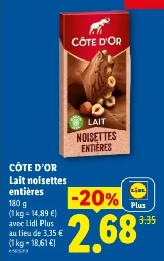 Côte d'Or Lait noisettes entières