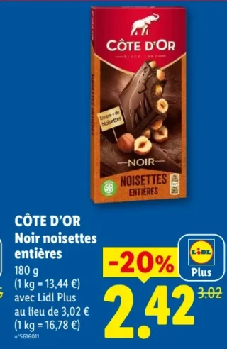 Côte d'Or Noir noisettes entières