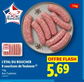L'ÉTAL DU BOUCHER 8 saucisses de Toulouse