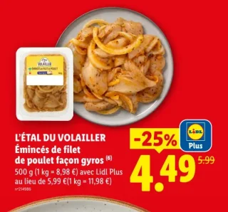 L'Étal du Volailler Émincés de filet de poulet façon gyros
