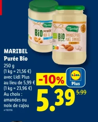 MARIBEL Purée Bio amandes ou noix de cajou