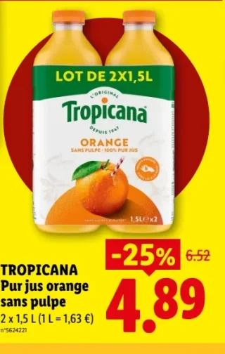 Tropicana Pur jus orange sans pulpe