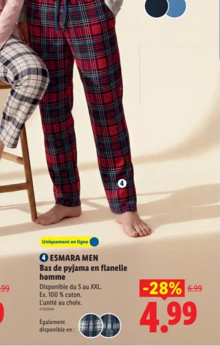 ESMARA MEN Bas de pyjama en flanelle homme