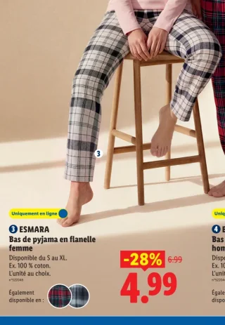 ESMARA Bas de pyjama en flannelle femme