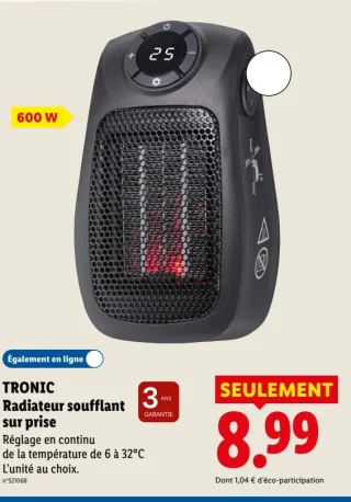TRONIC Radiateur soufflant sur prise