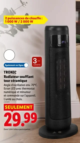 TRONIC Radiateur soufflant tour céramique