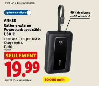 ANKER Batterie externe Powerbank avec câble USB-C