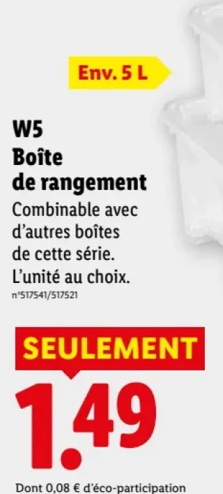 W5 Boîte de rangement Env. 5 L
