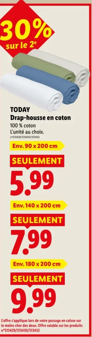 TODAY Drap-housse en coton differentes tailles