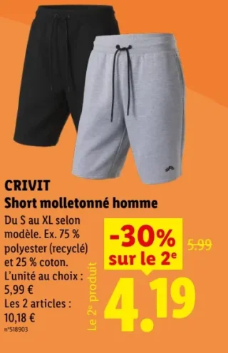 CRIVIT Short molletonné homme