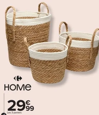 Lot de 3 paniers de rangement Carrefour Home
