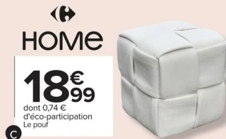 Pouf en tissu côtelé tressé beige Carrefour HOME