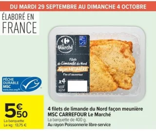 4 filets de limande du Nord façon meunière MSC CARREFOUR Le Marché