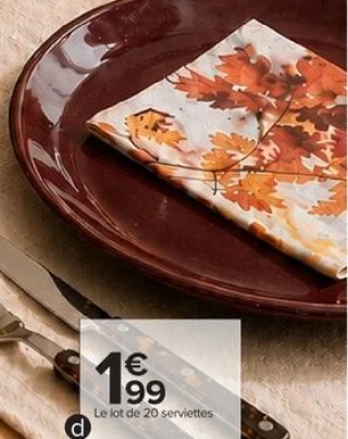 Lot de 20 serviettes décor d'automne Carrefour Home