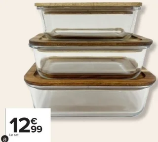 Set de 3 boites en verre CARREFOUR Couvecle en bois d'acacia