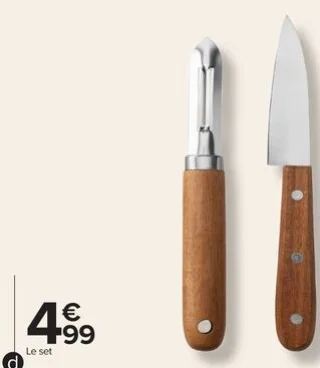 Set de couteau et éplucheur CARREFOUR Manche en bois d'acacia
