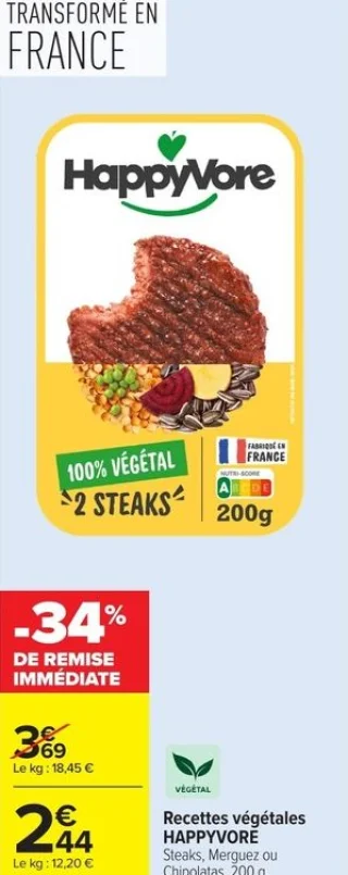 Recettes végétales HAPPYVORE Steaks, Merguez ou Chipolatas