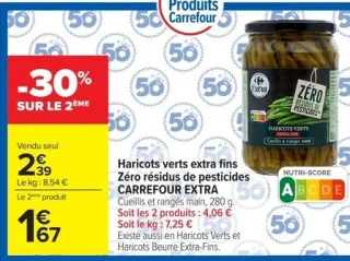 Haricots verts extra fins Zéro résidus de pesticides Carrefour Extra