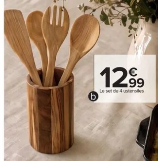 Set de 4 ustensiles en bois d'acacia avec pot Carrefour HOME